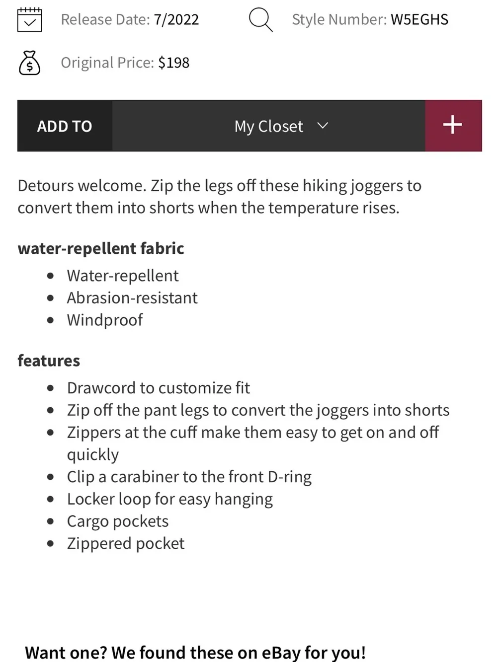 Lululemon convertible, HR hiking joggers - Picture 3 of 9